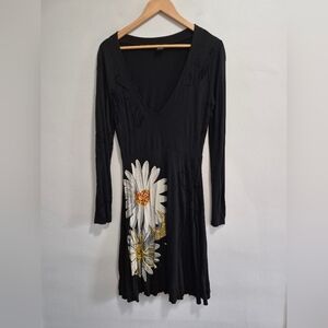 Desigual Floral Daisy Midi Jersey Knit V-neck Sequin Dress Size XL
